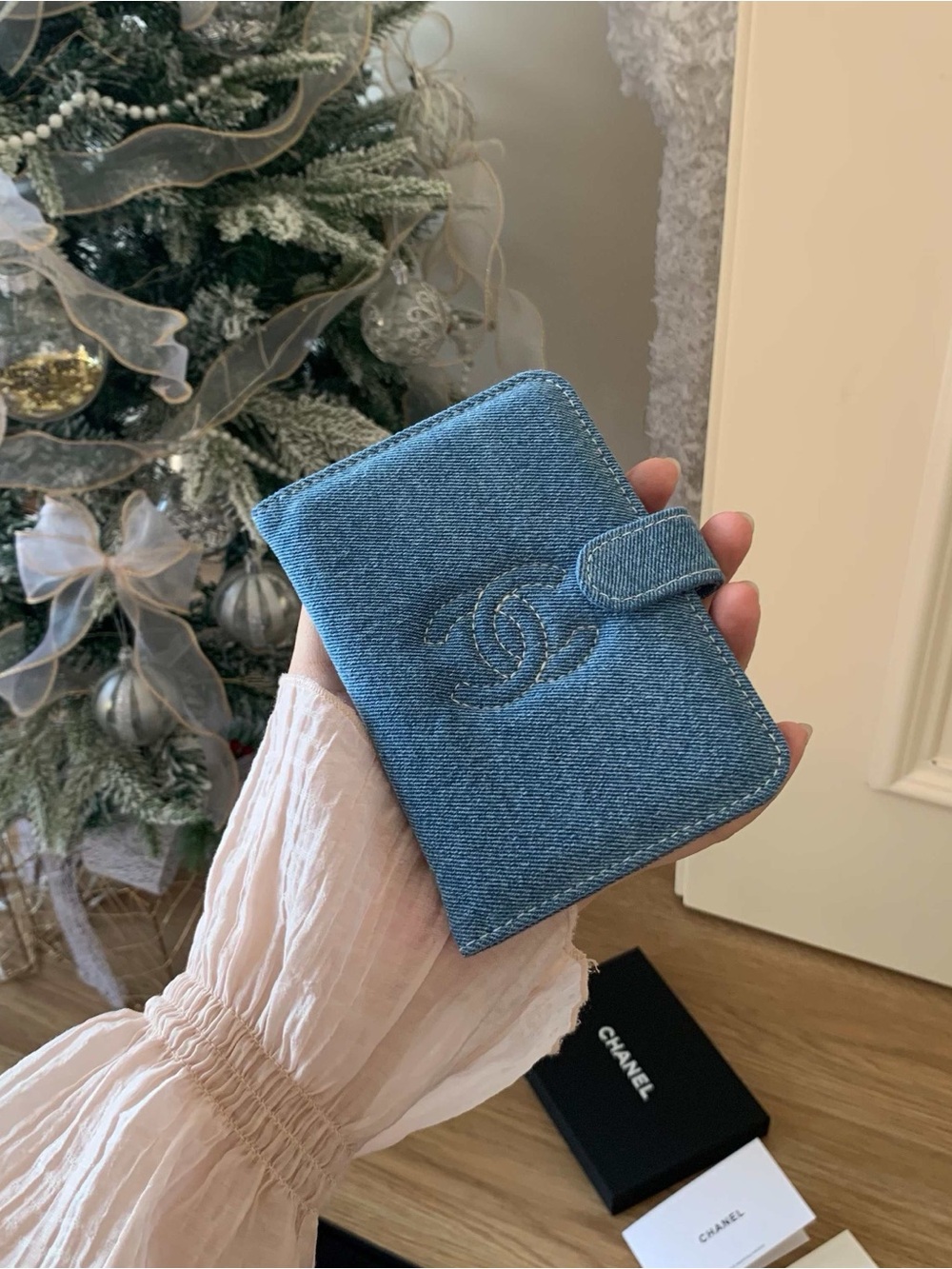 Blue Denim Wallet Phone Case with Embossed CC Logo